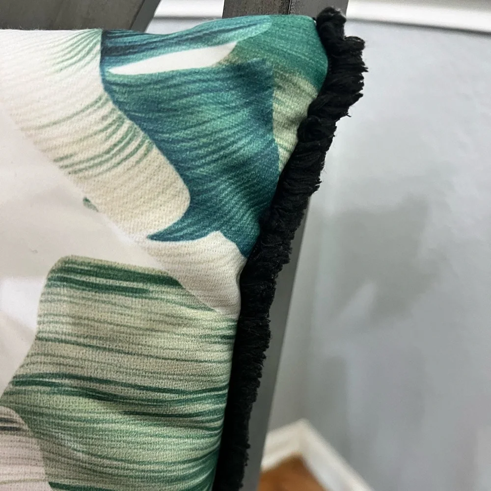 Pier 1 Green and Cream Leaf Pillow